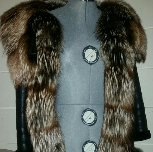 AMAZING METALLIC MERINO SHEARLING FOX FUR COAT - Picture 3 of 8